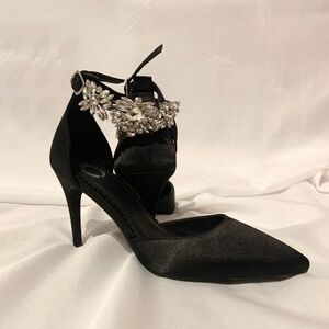 Black Satin & Rhinestone Heels